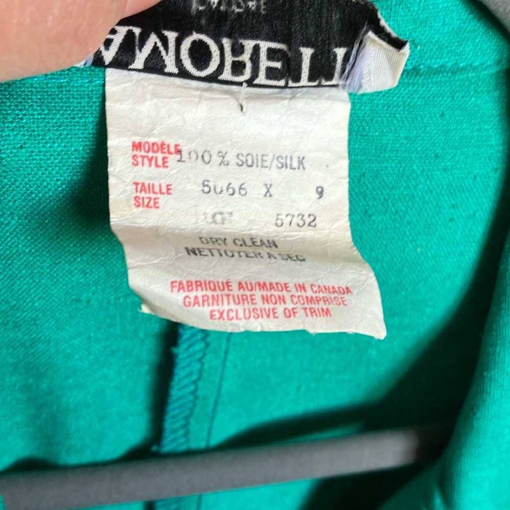 Vintage dress silk Amoretti Turquoise green Silk half sleeve retro 80s - Picture 15 of 15